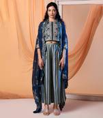 Navy blue earaya printed co-ord set with cape