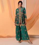 Green aarani embroidered sharara set