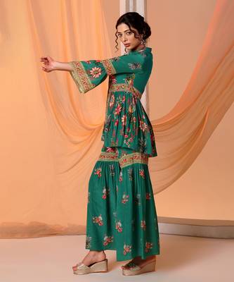 Green aarani embroidered sharara set 2
