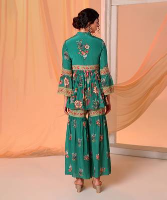 Green aarani embroidered sharara set 4