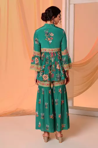 Green aarani embroidered sharara set
