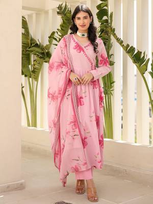 Pink Floral Printed Anarkali Set with Dupatta 1