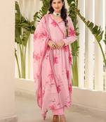 Pink Floral Printed Anarkali Set with Dupatta