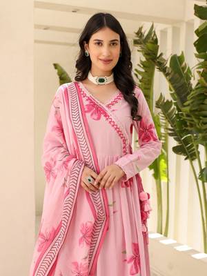 Pink Floral Printed Anarkali Set with Dupatta 3