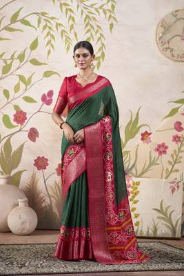 Women's Wedding Patola Print With Weaving Work Saree 1