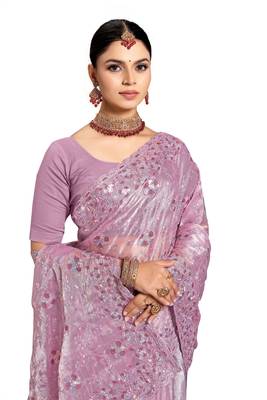 Lavender designer resham sequence embroidery work silk saree 5