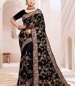 Designer black heavy resham embroidery work saree