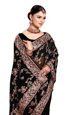 Designer black heavy resham embroidery work saree 5