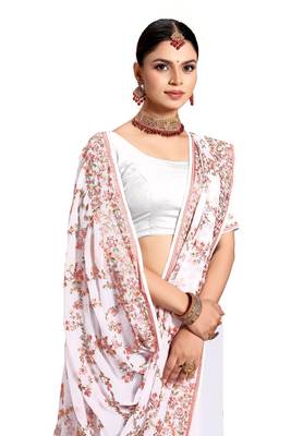 Designer white heavy resham embroidery work saree 5