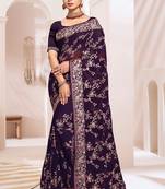 Designer purple heavy resham embroidery work saree