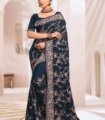 Designer morpeach heavy resham embroidery work saree