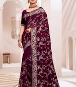 Designer wine heavy resham embroidery work saree