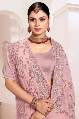 Designer dusty pink heavy resham embroidery work saree 1