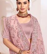 Designer dusty pink heavy resham embroidery work saree