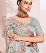 Designer sea green heavy resham embroidery work saree