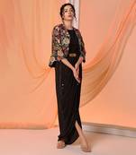 Black aarani embellished drape dress set