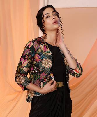 Black aarani embellished drape dress set 2