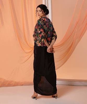 Black aarani embellished drape dress set 3