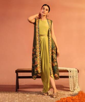 Green sadira embellished drape dress set 1