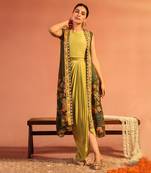 Green sadira embellished drape dress set