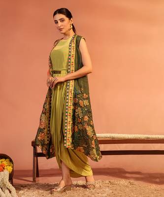 Green sadira embellished drape dress set 2