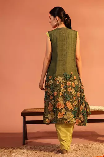 Green sadira embellished drape dress set