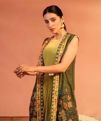 Green sadira embellished drape dress set 4