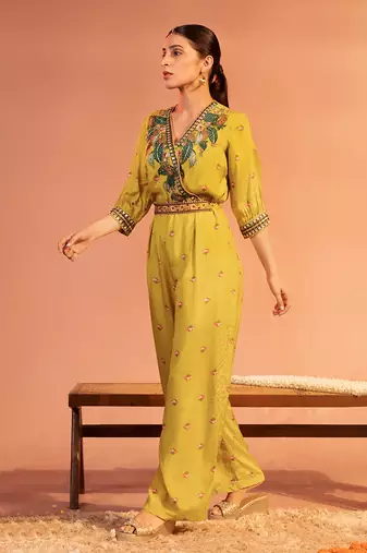 Tamaya embellished overlap jumpsuit with belt