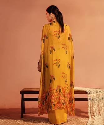 Yellow tamaya embellished drape skirt set with cape 2