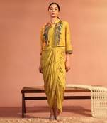 Yellow  tamaya embroidered drape dress with jacket