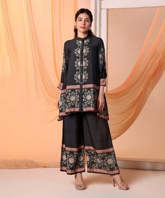 Black eraya embellished co-ord set with gathered sleeves 1