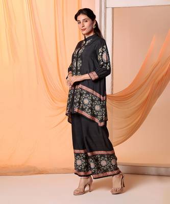Black eraya embellished co-ord set with gathered sleeves 2