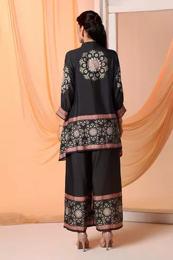 Black eraya embellished co-ord set with gathered sleeves
