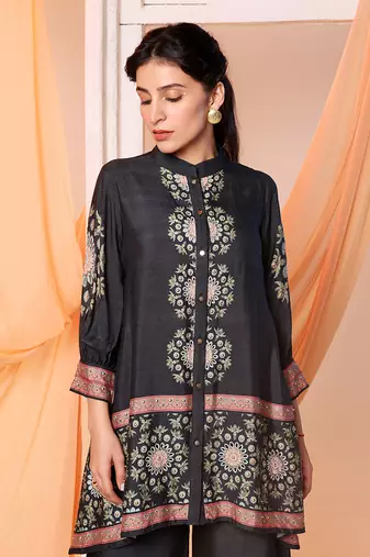 Black eraya embellished co-ord set with gathered sleeves