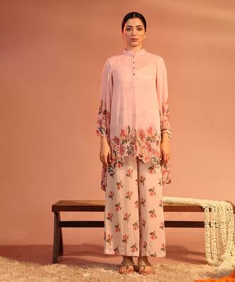 Baby pink aarani asymmetric sequin co-ord set 1