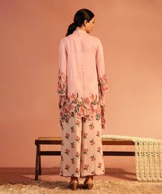 Baby pink aarani asymmetric sequin co-ord set 3