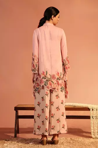 Baby pink aarani asymmetric sequin co-ord set