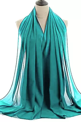 Sea-green embroidered georgette islamic kaftan With Sun-proof hijab