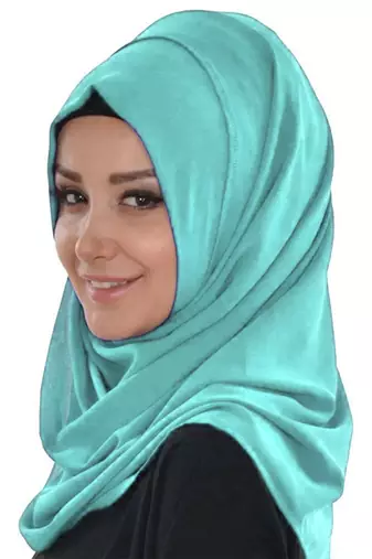Turquoise embroidered georgette islamic-kaftans With Sun-proof hijab