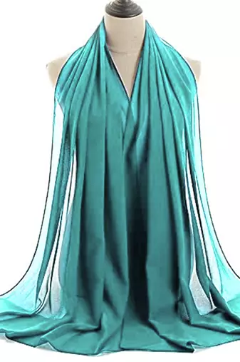 Turquoise embroidered georgette islamic-kaftans With Sun-proof hijab
