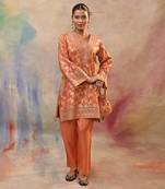 Coral orange brocade cord set