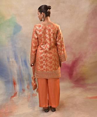 Coral orange brocade cord set 5