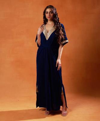 Burgundy and elegant navy blue kaftan sets 1