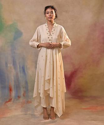 Ivory gold accent indo-western dress 1