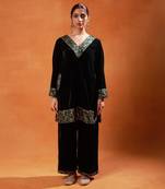 Royal blue velvet embroidered sharara set