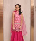 Pink coloured embroidered sharara set for party