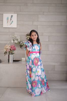 Printed party wear gown for girls 1