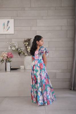 Printed party wear gown for girls 4