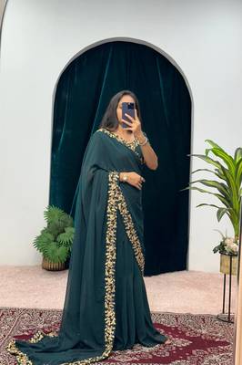 Green COLOUR BEAUTIFUL GEORGETTE FABRIC GOWN STYLE STITCHED SAREE 1