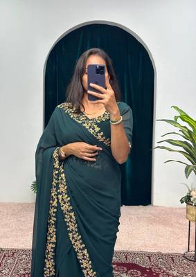 Green COLOUR BEAUTIFUL GEORGETTE FABRIC GOWN STYLE STITCHED SAREE 3